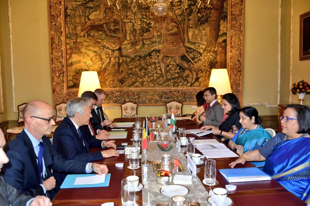 Affairs Minister Sushma Swaraj met Belgian Deputy PM, EU counterpart